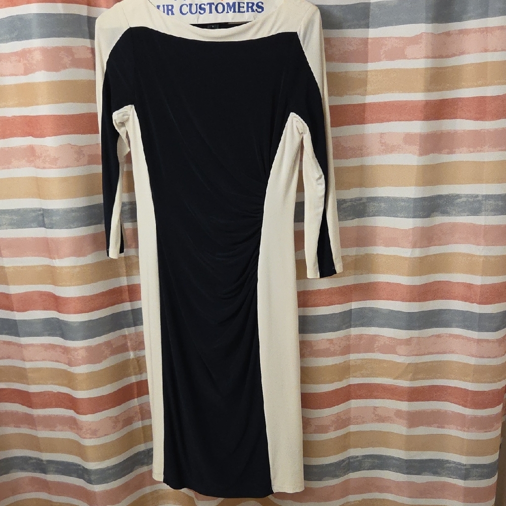Ralph Lauren Black and Cream Sheath Dress Long Sleeve